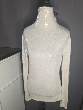 Express Cream Sequin Turtleneck Top